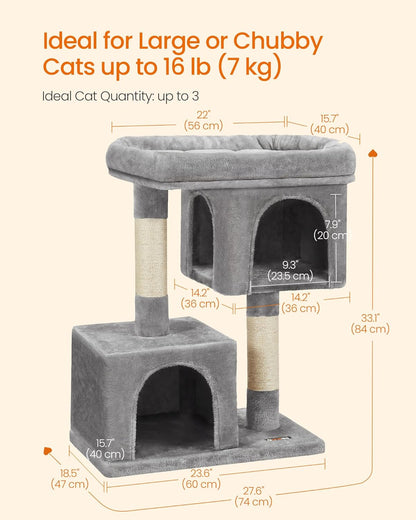 Cat Tree, 33.1-Inch Cute Cat Tower, Plush Kitten Condo, Light Gray