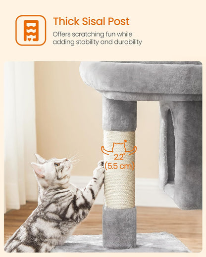 Cat Tree, 33.1-Inch Cute Cat Tower, Plush Kitten Condo, Light Gray