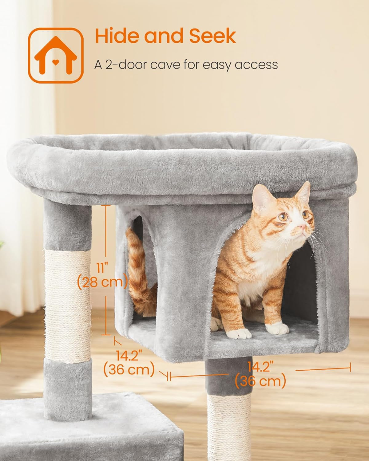 Cat Tree, 33.1-Inch Cute Cat Tower, Plush Kitten Condo, Light Gray
