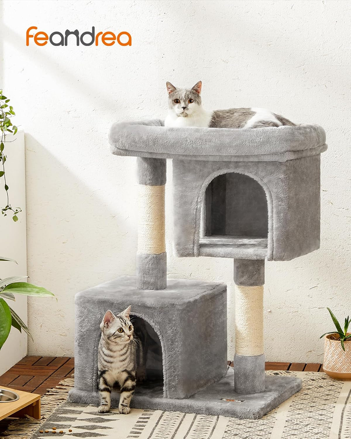 Cat Tree, 33.1-Inch Cute Cat Tower, Plush Kitten Condo, Light Gray