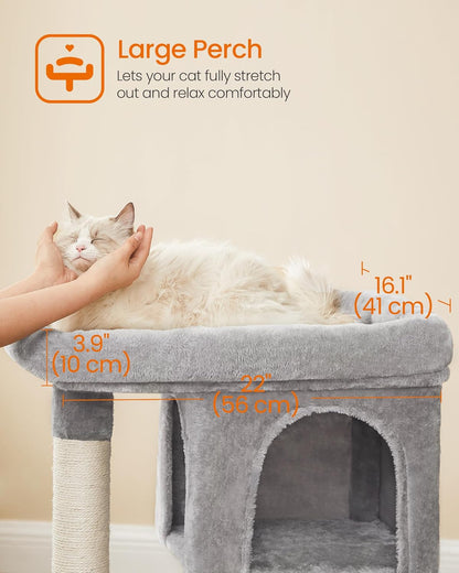 Cat Tree, 33.1-Inch Cute Cat Tower, Plush Kitten Condo, Light Gray